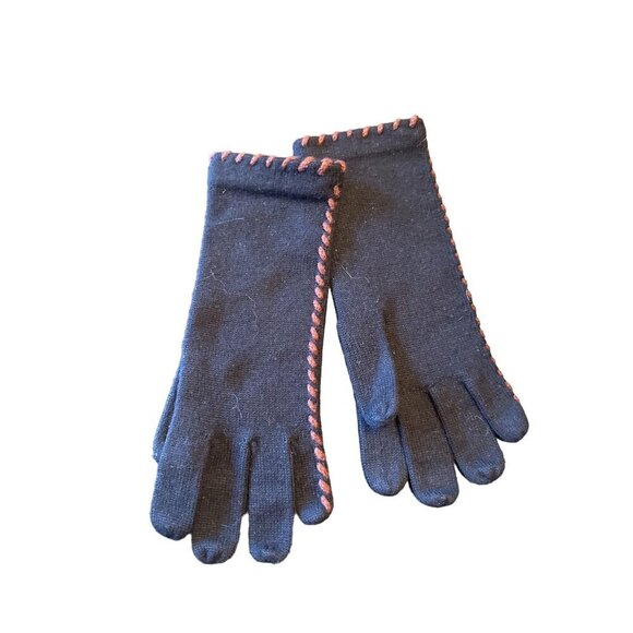 Vintage Black Knit Gloves With Red Stitching Approx Size Medium - Picture 2 of 3